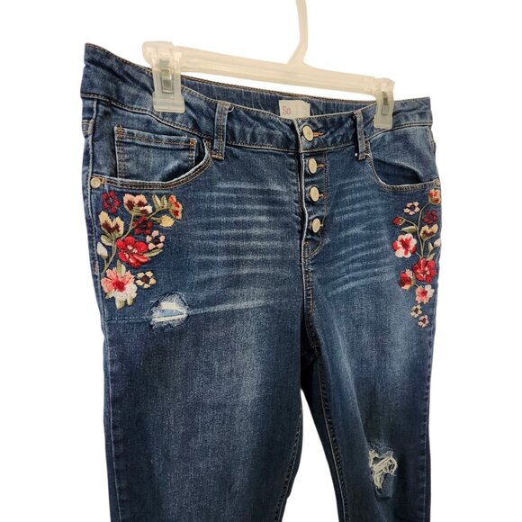 So Jeans Girls' Size 18 PLUS Floral Embroidery Button Fly Mildly Distressed - Picture 3 of 12